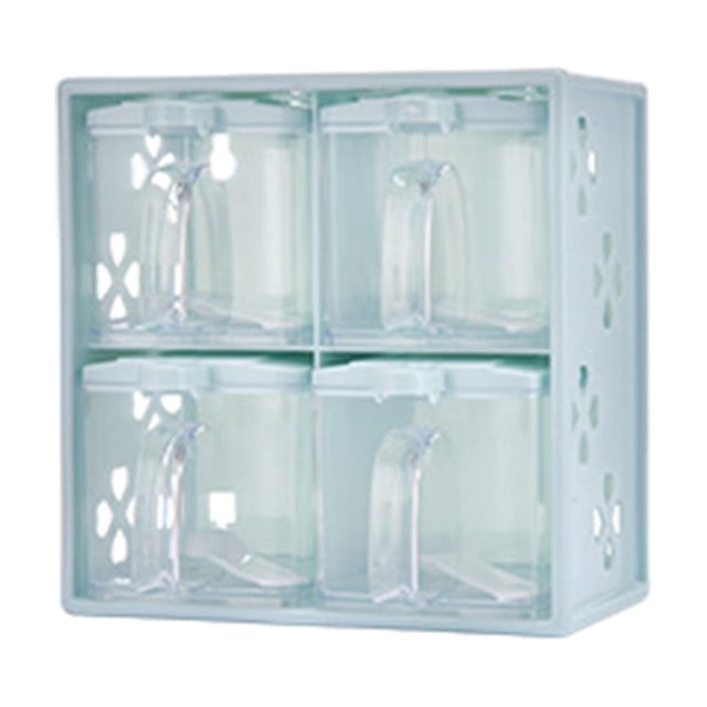Food Storage Containers,Transparent Seasoning Box with Handle and Spoon Seasoning Storage Container Rack Combination Set with Detachable Seasoning Bottle,Food Storage Container