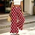 thumbnail image 6 of Heart & Polka Dot Print Wide Leg Pants - Ruffle Hem High Waisted Palazzo Trousers with Pockets, Drawstring Casual Lounge Pants Red M, 6 of 7