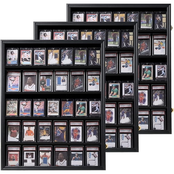 3 Pack 35 Graded Sports Card Display Frame -Baseball Card Display Case Lockable - Trading Card Collector Wall Display Holder for Basketball Football Cards, UV Protection Acrylic