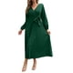 thumbnail image 3 of Sunloudy Vestido casual para mujer, cuello en V, manga larga, color sólido, cintura alta, plisado, vestidos largos con cinturón Sunloudy S M L XL, 3 of 8