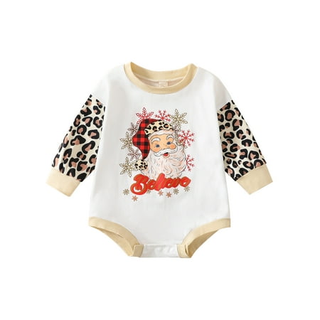 

Musuos Baby Girl Christmas Leopard Sweatshirt Oversized Romper Long Sleeve Pullover Top