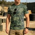 thumbnail image 2 of Workout Shirts for Men Camo Print Short Sleeve Quick Dry Athletic Gym Active T Shirt Moisture Wicking, 2 of 7