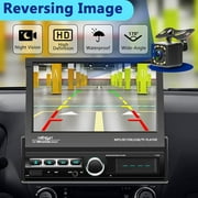 Podofo Single Din 7 Automatic Motorized Flip Out Screen Car Stereo Radio with Mirror Link Backup Camera