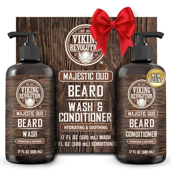Viking Revolution Nettoyant pour Barbe et Revitalisant pour Barbe pour Hommes avec Huile d'Argan et Huile de Jojoba - Assouplisseur et Renforceur de Barbe Soin de la Barbe Shampooing pour Barbe a