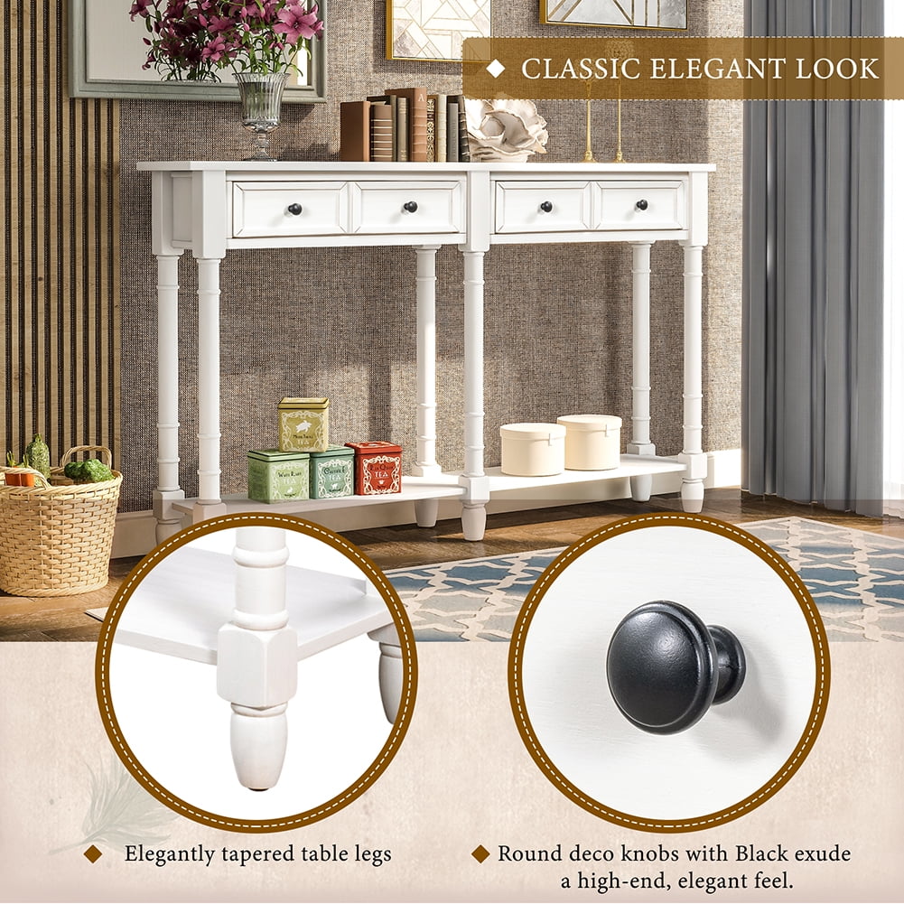 Private Jungle Console Table Sofa Table Easy Assembly with Two Storage Drawers and Bottom Shelf for Living Room, Entryway (Ivory White) Private Jungle Console Table Sofa Table Easy Assembly with Two Storage Drawers and Bottom Shelf for Living Room, Entryway (Ivory White)