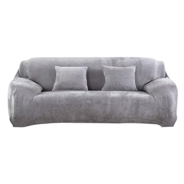 Funda de sofá cálida de invierno, funda de sofá de felpa de Color sólido, funda completa, Protector yeacher Gris Plata Tres Asientos