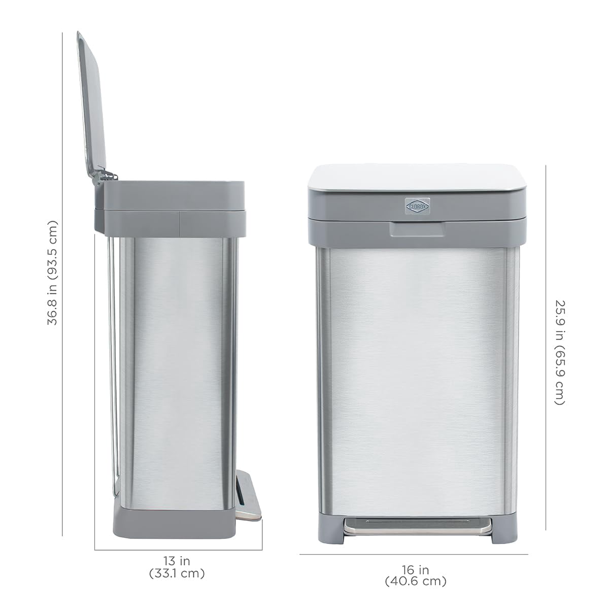 Clorox Trash Can, 13 Gal Stainless Steel Kitchen Garbage Bin with Wide Step Pedal, Silver