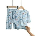 thumbnail image 3 of Kids Cotton Pajamas Set Girls Boys Pjs 3/4 Sleeve Pullover Pants Cute Soft 2 Piece Loungewear Sleepwear Blue, 7 Years, 3 of 4