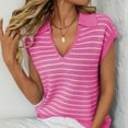 thumbnail image 4 of Jjayotai Women's V Neck Cap Sleeve Sweater Vest, Sleeveless Collared Striped Knit Tank Tops, 2025 Casual Trendy Outfits, Shirts for Women Hot Pink^ M, 4 of 6
