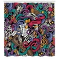 thumbnail image 3 of Hipster Shower Curtain, Music Themed Hand Drawn Abstract Instruments Microphone Drums Keyboard Stradivarius, Cloth Fabric Bathroom Decor Set with Hooks, 105" Extra Wide, Multicolor, by Ambesonne, 3 of 3