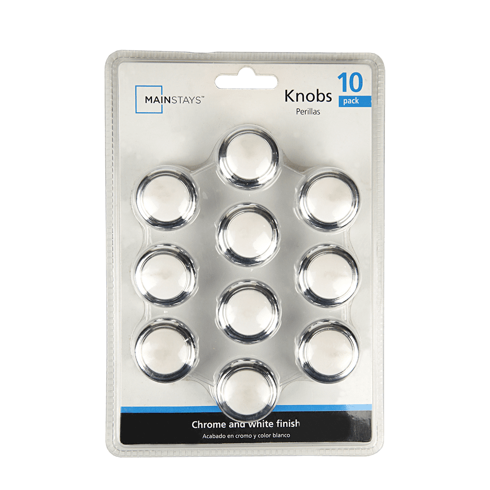 (2 pack) Mainstays 1-1/4" (32mm) Classic Cabinet Knob, Chrome and White, 10 Pack