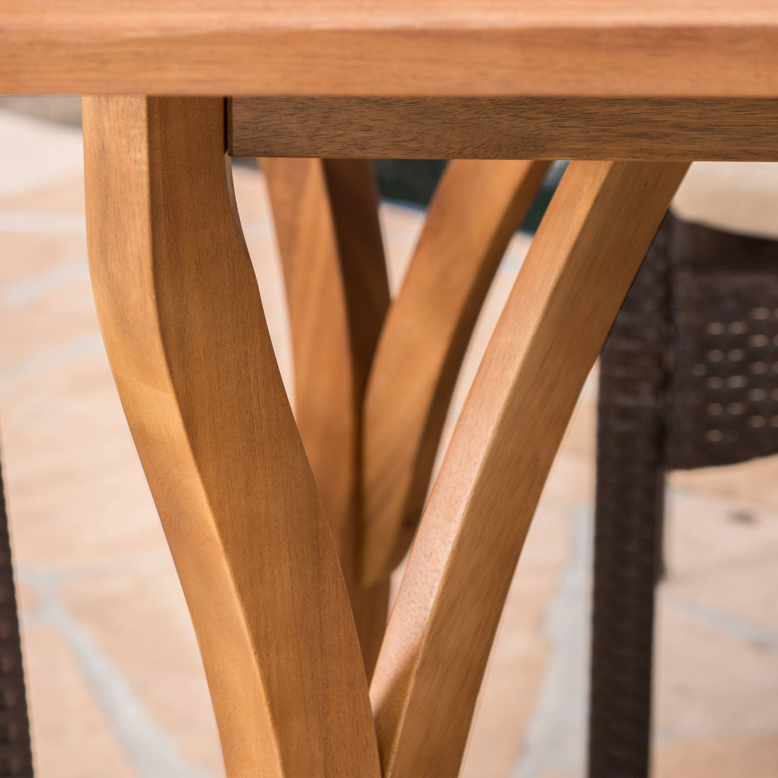 Caraga 7 Piece Outdoor Wicker and Acacia Wood Dining Set with Cushions, Multibrown, Creme