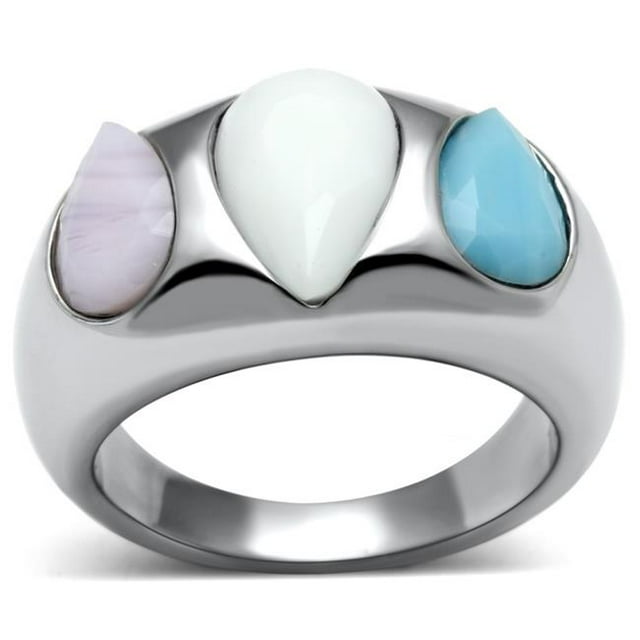 High Polished No Plating Stainless Steel Ring with Synthetic Glass, Multi Color - Size 8