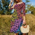 thumbnail image 4 of Neon Colorful Cheetah Print Sweetheart Knot Flared Dress Fashion Design Large Size Loose Dress Spring Summer Women Dress, 4 of 9