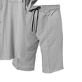 thumbnail image 3 of 100% Cotton Two Piece Sets for Men Summer Vacation Beach Set Casual Short Sleeve Shirt and Drawstring Elastic Waist Shorts with Pockets Gray 2XL, 3 of 4