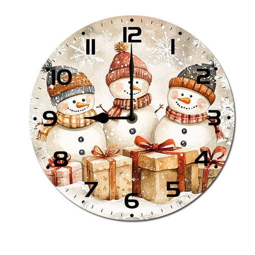 ZXCXRQFa Funny Snowman Snowflake Silent Non Ticking Round Wood Wall Clocks Battery Operated Easy to Read 10 Inch Decorative Home Decor for Living Room,Bedroom,Kids Room