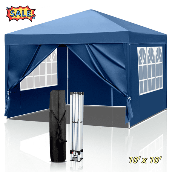Tcbosik 10x10ft Canopy Tent with 4 Sidewalls, Portable Gazebo Sun Shade for Events, Parties, Camping, Blue