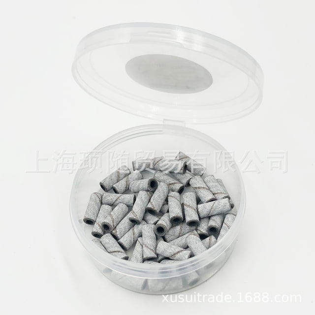 Caja redonda de 50 piezas para pulir uñas engrosadas, anillo de arena pequeño, mini eje giratorio de repuesto, anillo de arena para eliminar piel muerta, uña cebra blanca