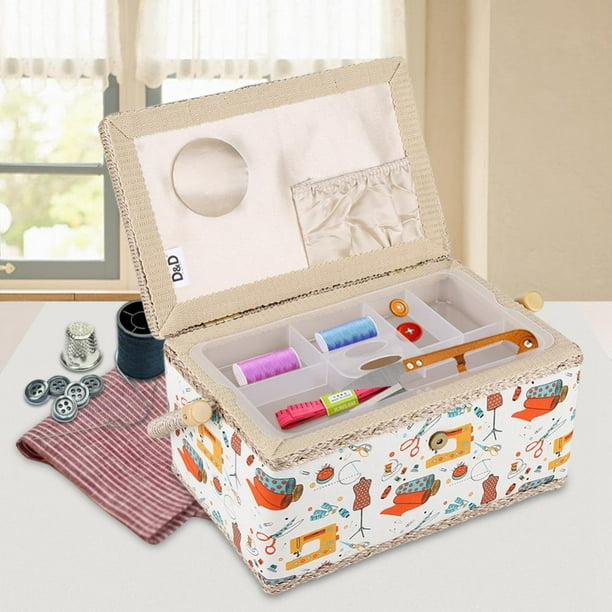 Qiilu Fabric Sewing Basket Craft Box Household Sundry Storage Organizer  with Handle, Craft Box,Sewing Box 