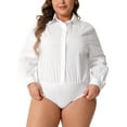 thumbnail image 1 of FAB CURVES Blusas de bodysuit de oficina de manga larga con botones para mujeres de tallas grandes 2X blancas, 1 of 6