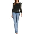 thumbnail image 2 of INSPIRAR CHIC Blusas de Encaje Floral Semitransparentes de Manga Larga con Volantes para Mujeres S Negro Plata, 2 of 6