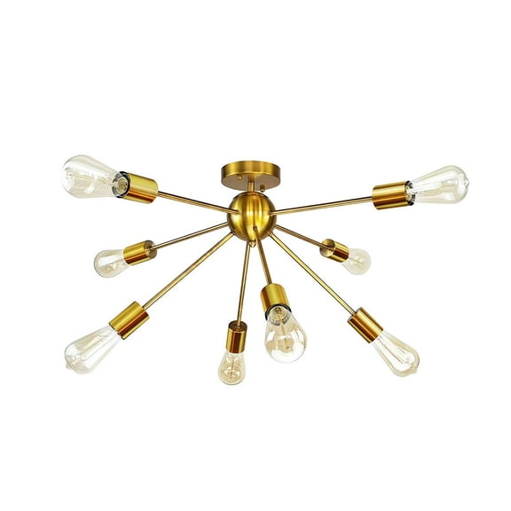 8-Light Sputnik Chandelier Brushed Brass Semi Flush Mount Ceiling Light Modern Pendant Light