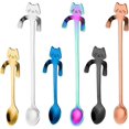 thumbnail image 1 of Cuchara de café de acero inoxidable con forma de gato, diseño colgante, minicucharillas de té con diseño de gatito, regalo, 1 of 5