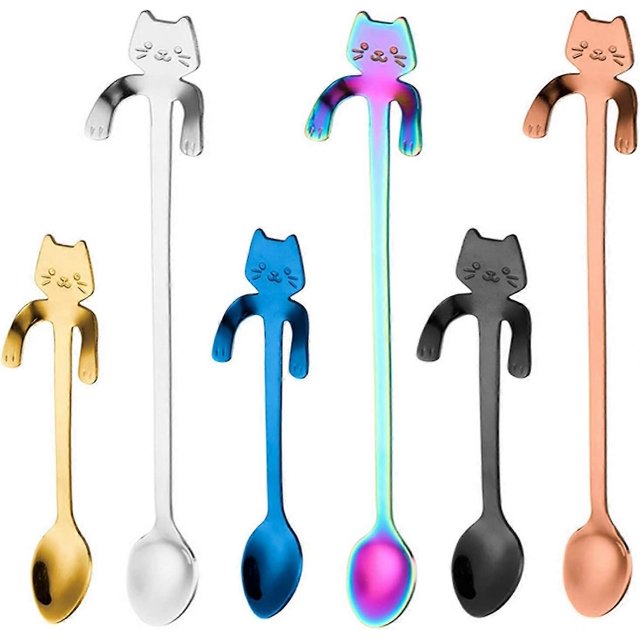 Cuchara de café de acero inoxidable con forma de gato, diseño colgante, minicucharillas de té con diseño de gatito, regalo