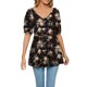 thumbnail image 1 of Gibobby Playera de manga corta con cuello en V Camiseta suelta informal con cuello en V para mujer, blusa manga corta con estampado(Negro,XL), 1 of 4