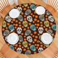 thumbnail image 2 of Brown Skull Marigold Pattern Round Fitted Tablecloth with Elastic Edge,Dining Table Cover Waterproof,Outdoor Round Tablecloth for Camping,Dining,Indoor and Outdoor, 2 of 7