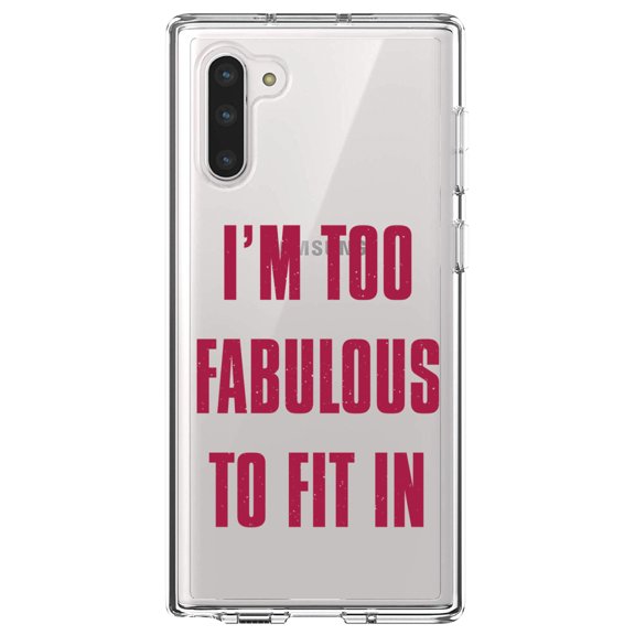 DistinctInk Clear Shockproof Hybrid Case for Samsung Galaxy Note 10 (6.3" Screen) - TPU Bumper Acrylic Back Tempered Glass Screen Protector - I'm Too Fabulous to Fit In