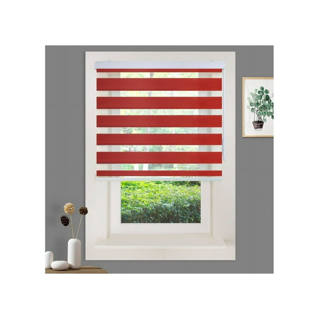 WYMO Zebra Blinds 45 x 96 INCH - Sheer Horizontal Blinds and Shades for Daytime and Nighttime - Light Filtering Roller Shades for Windows - Red - Manual Control Stick