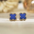 thumbnail image 2 of JeenMata Pendientes de Botón con Flores Azules Bañados en Oro Amarillo, 2 of 6