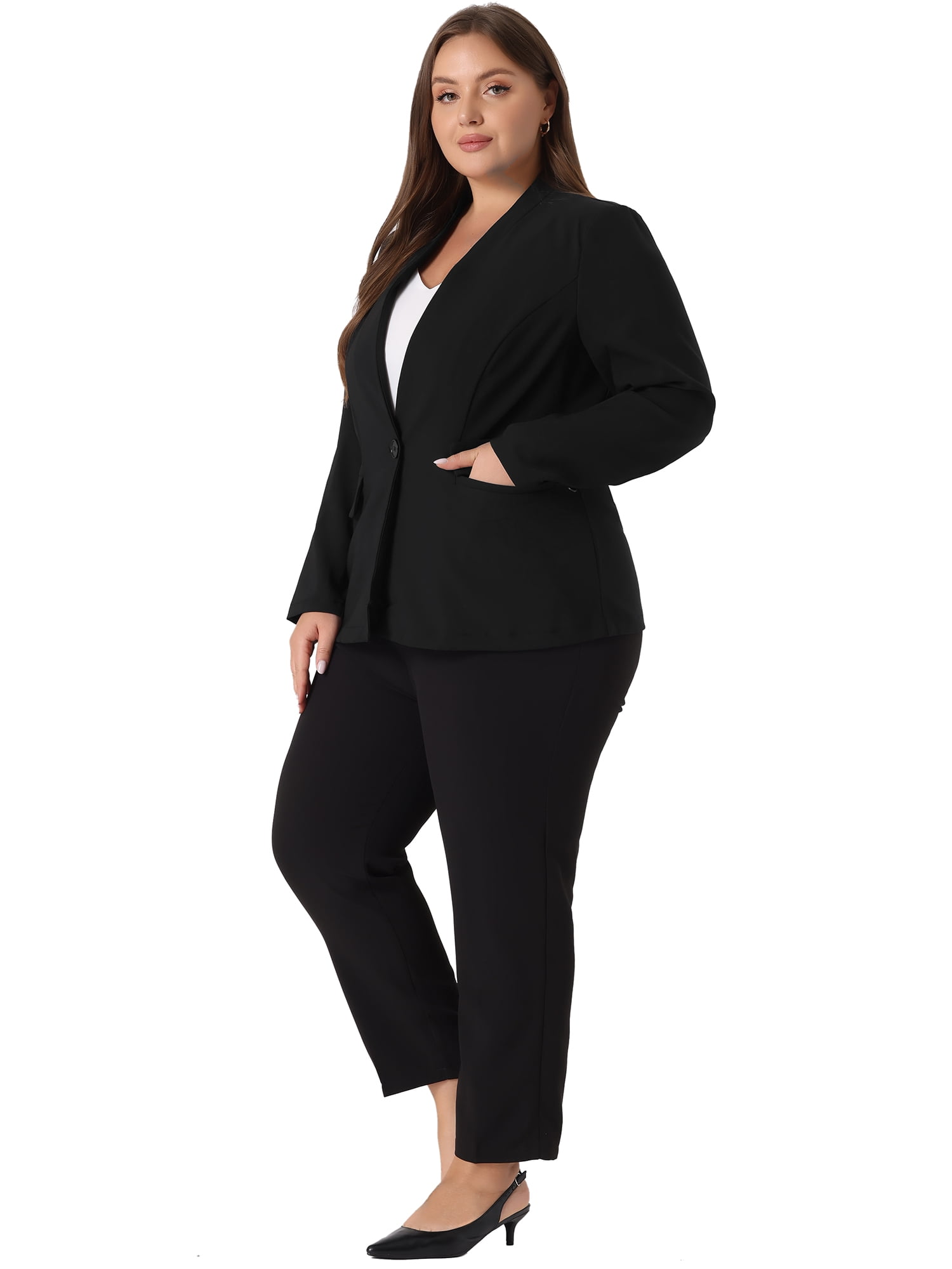 DARING DIVA Women's Plus Notched Lapel Long Sleeve Office Work Blazer Jacket 3X Black