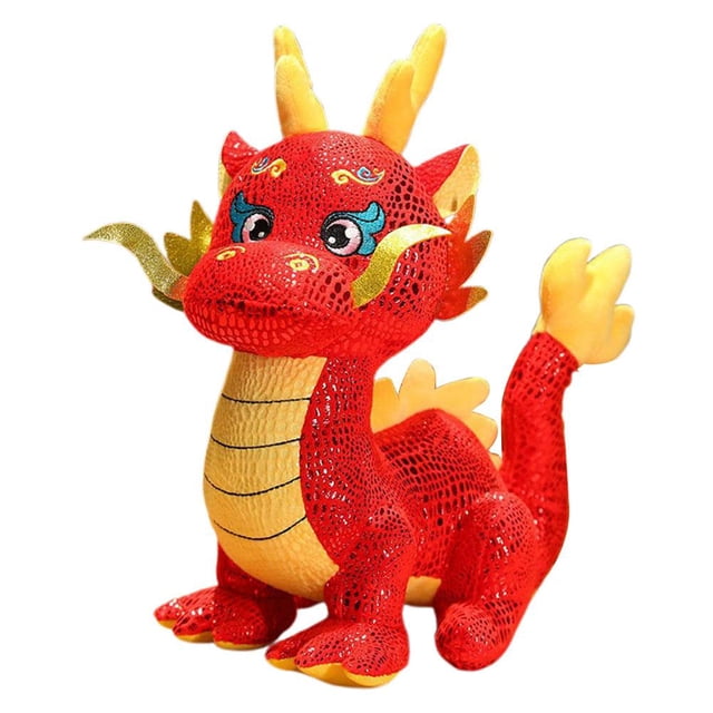 LUVCLS Adorno de juguete de dragón festivo con forma de mascota de dragón rojo y dorado, regalo para la reunión anual*