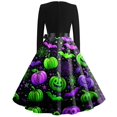 thumbnail image 5 of Womens Halloween Hepburn Dresses Castle Moon Round Neck Horror Hepburn Dress Spider Webeb Bat Long Sleeve Funny Hepburn Dresses, 3XL, 5 of 5