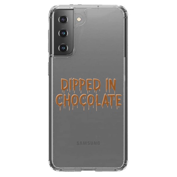 DistinctInk Clear Shockproof Hybrid Case for Galaxy S21 5G (6.2" Screen) - TPU Bumper Acrylic Back Tempered Glass Screen Protector - Dipped in Chocolate