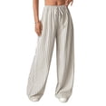 thumbnail image 3 of Women'S Striped Wide Leg Lounge Pants Knot Front High Waisted Baggy Pants Trousers Streetwear Beige & Brown M, 3 of 8