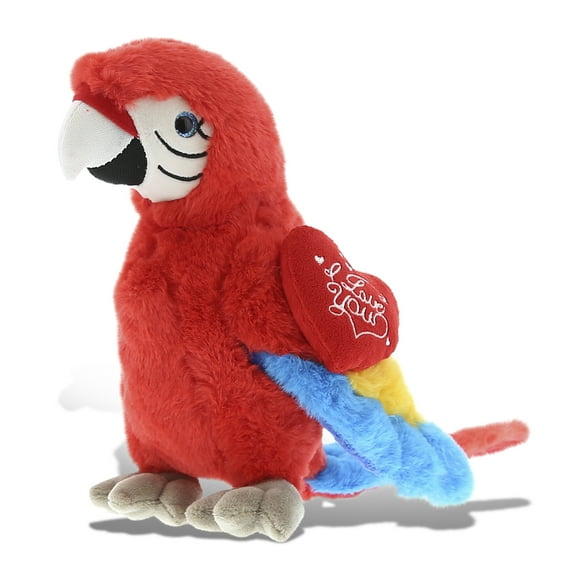 DolliBu I Love You Tropical Red Parrot Plush Stuffed Animal with Heart - 9.5 inches