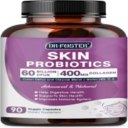 DRFOSTER Probiotics for Women Digestive Health with 60 Billion CFU 3 Spores, Skin Probiotics for Gut And Skin Health with Collagen & Biotin, 90 Veggie Caps (45 Days Supply)