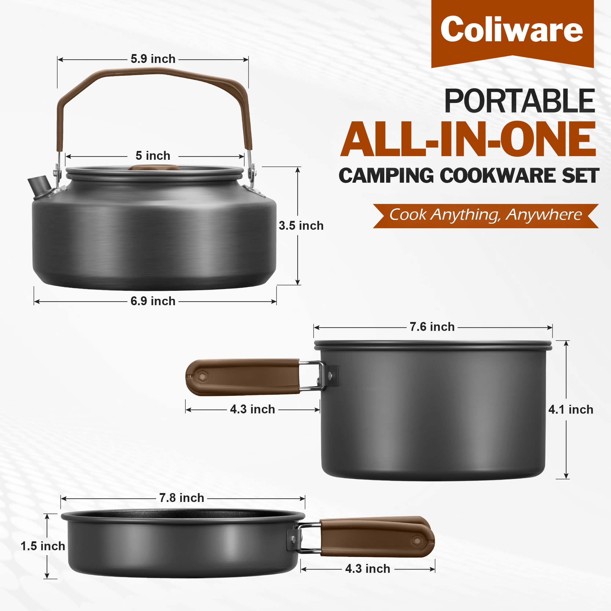 Coliware 25Pcs Portable Camping Cookware Set, Non-Stick Lightweight Pot Pan Kettle Set with Stainless Steel Plates Cups Utensils Carry Bag, Cookware Mess Kit for Backpacking, Hiking, Picnic & Outdoor