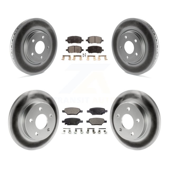 Transit Auto Front Rear Coated Disc Brake Rotors and Semi-Metallic Pads Kit for Car 2010 Pontiac G5 with Brakes KGF-100579