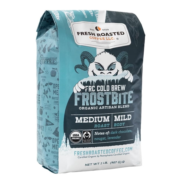 Fresh Roasted Coffee, Organic Frostbite Cold Brew, 2 lb (32 oz), Medium Roast, Kosher, Coarse Grind