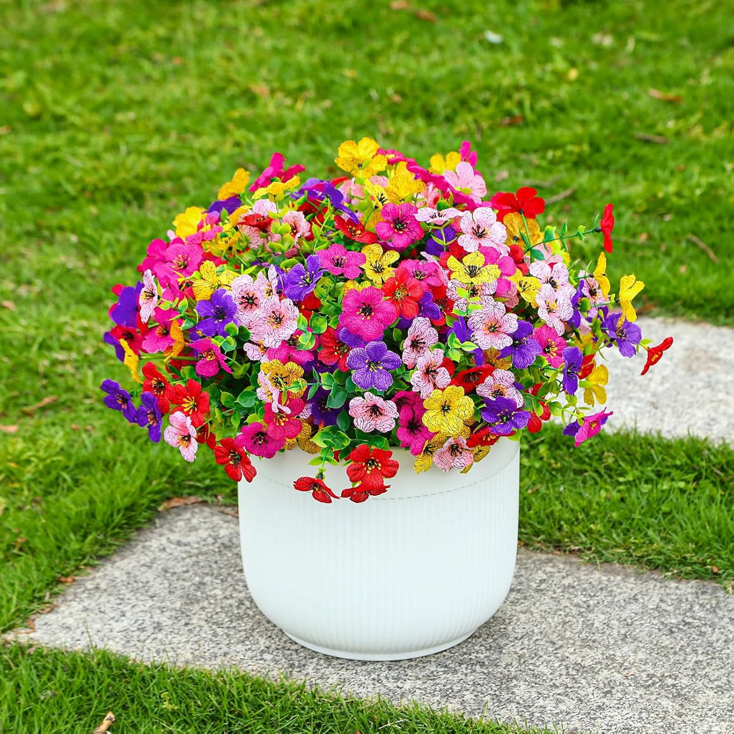 24 Bundles Artificial Flowers Faux Plants Outdoor Decor, UV Resistant Silk Violet Spring Fake Plants for Outside Indoor Yard Home Patio Porch Decor, Mix 5 Colors