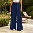 thumbnail image 5 of SAWOBUUN Women Cotton Palazzo Pants Wide Leg Drawstring Casual Trousers Summer Beach Vacation Lounge Pants, 5 of 9