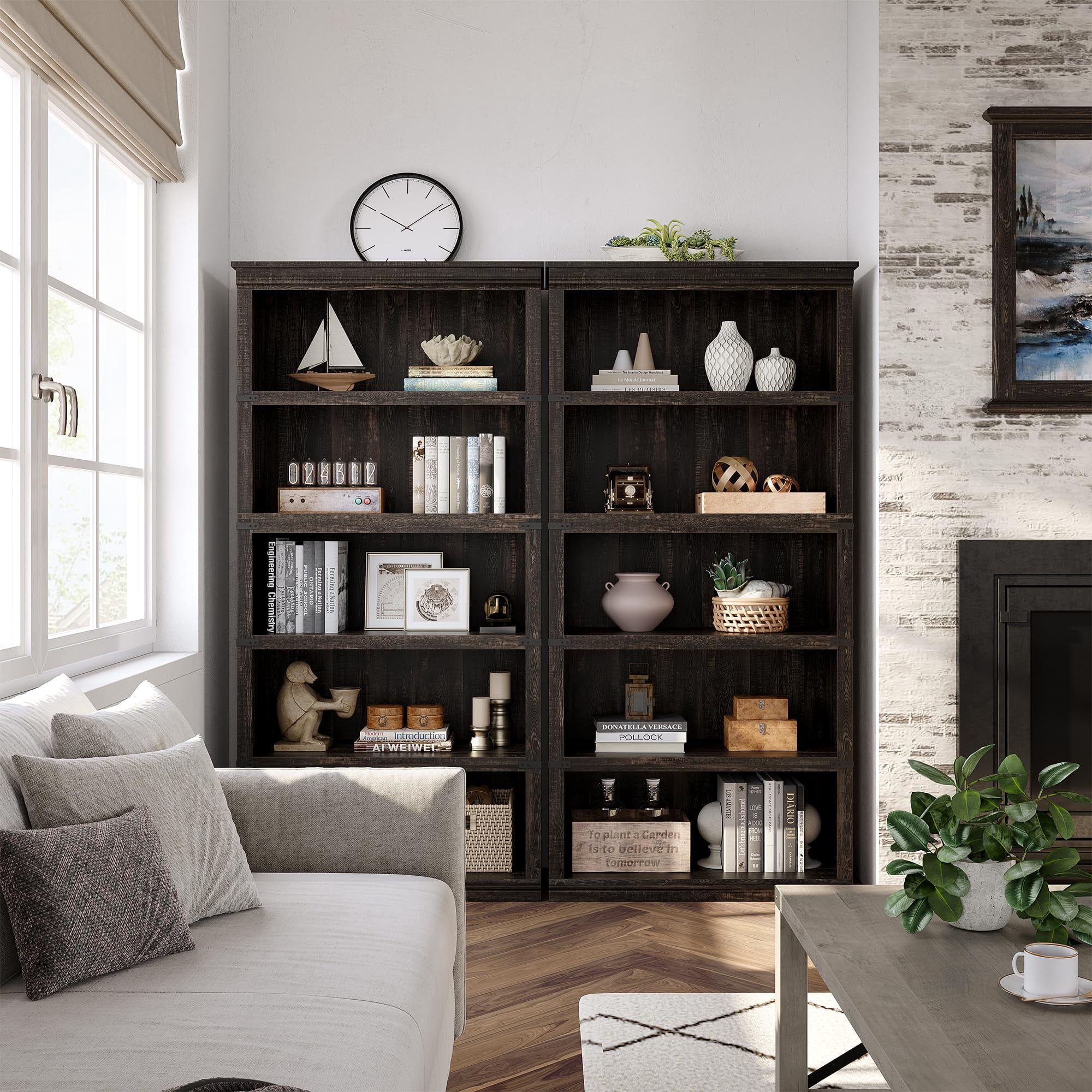 5 Tier Bookcase, Farmhouse Book Shelf with Storage Open Display Bookshelves, 67.4" Tall Book Case Wooden 5 Shelf Bookcase Home Decor Furniture for Home Office, Living Room, Bed Room