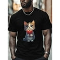 thumbnail image 4 of Cat Men's T Shirts Cat Holding Love T-Shirt for Men Crew Neck Tees Cotton Tops, Black, M, 4 of 7