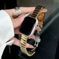 thumbnail image 2 of Dwitch Fashion Thin Metal Strap Compatible with Apple Watch Band 42mm 44mm 45mm 46mm 49mm, Dressy Metal Chain Butterfly Clasp Strap for iWatch Bands Series 10 9 8 7 6 5 4 SE 3 2 1,Gold, 2 of 7