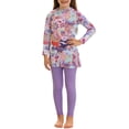 thumbnail image 2 of Cowsor 4-16 Years Girls Two Piece Swimsuit Set Long Sleeve UV Protection Top Pantskirt Modest Full Coverage Swimwear for Beach Vacation and Pool, 2 of 5