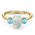 thumbnail image 3 of Gem Stone King 1.71 Ct Oval Cabochon White Simulated Opal Swiss Blue Topaz 18K Yellow Gold Plated Silver Ring (Size 6), 3 of 6